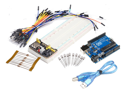 Kit Básico Iniciación Uno R3 Protoboard Cables Led Resistor