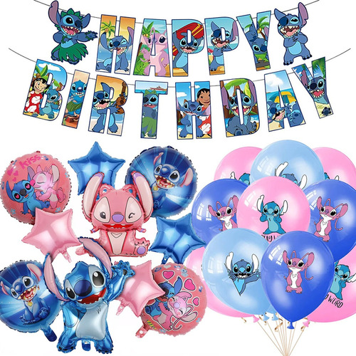 Kit 35 Con Globos Fiesta Lilo & Stitch Decoracion