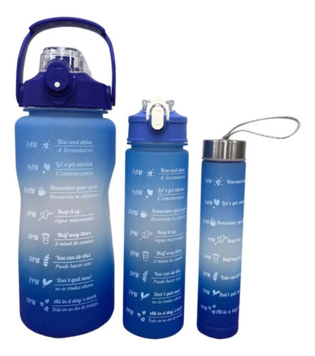 Kit 3 Garrafas De Água Squeeze Motivacional Cor Azul