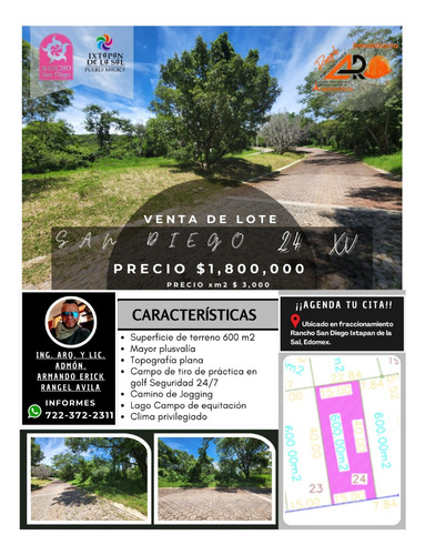 Venta Lote San Diego 24 Sobre Boulevard Principal; Semiplano Y Cerca De Acceso Y De Las Amenidades En Fracc Rancho San Diego Ixtapan De La Sal Edomex