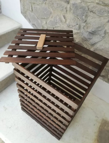 Huacal Grande De Madera Con Tapa Acabado En Color Chocolate