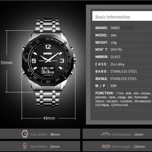 Skmei 1464 Compass Reloj Cuarzo Cuenta Atrás