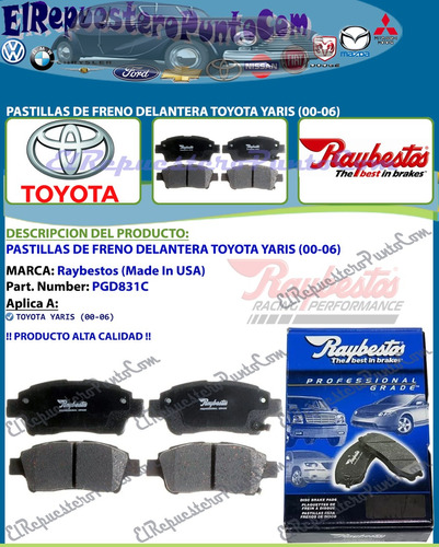 Pastillas De Freno Delantera Toyota Yaris (00-06)