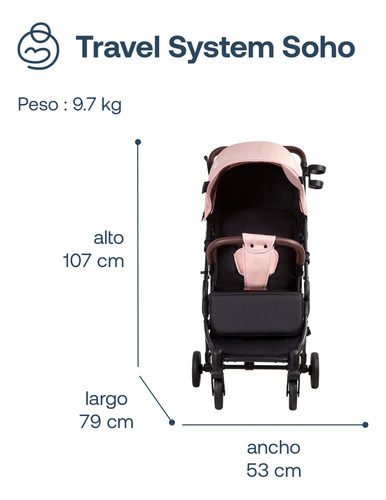 Coche Maleta Compacto Travel System soho Rosa Bebesit Color Rosado