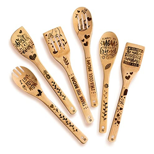 Gifts For Mom Wooden Spoons For Cooking & Serving 6 Pcs...