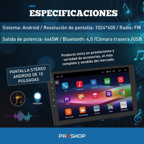 Imagen 3 de 10 de Combo Estereo Doble Din Tactil Stereo Parlantes 6x9 16 Cm