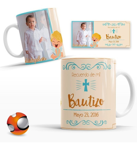 12 Tazas Personalizadas Recuerdos Bautizo Niño Con Su Foto