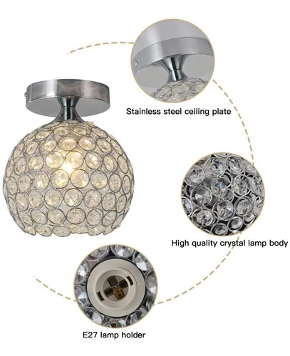 Moderna Lámpara De Techo Cristal Con Sombra Hierro Ø15cm