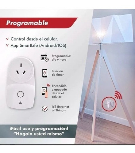 Imagen 3 de 5 de Interruptor Wifi Programable Iot Smart Plug Ficatto 220v 10a