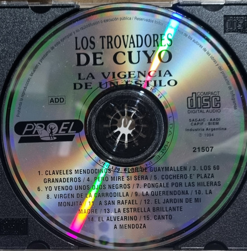 Cd Los Trovadores De Cuyo 15 Grandes Éxitos