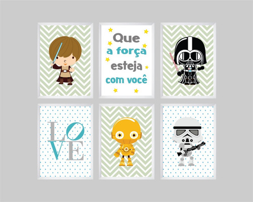 Kit Quadros Star Wars Para Quarto Menino C/ Moldura E Vidro