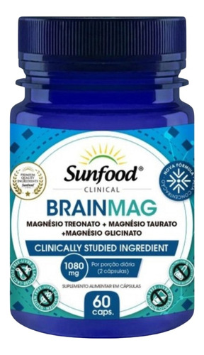 Brainmag 1080mg 60caps Sunfood Magnésio Treonato + Glicinato Sabor Sem sabor