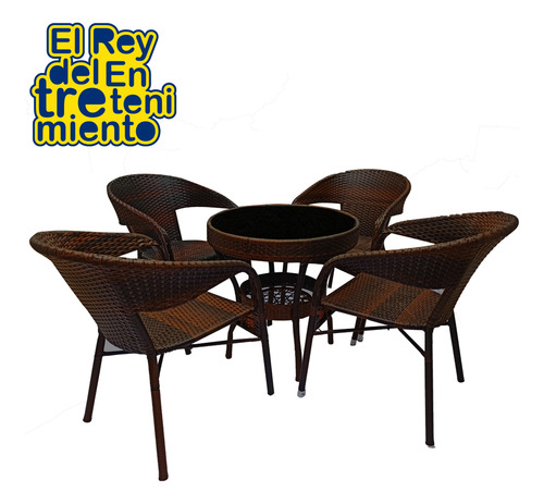 Juego De Jardin Mesa + 4 Sillas Simil Rattan Exterior El Rey