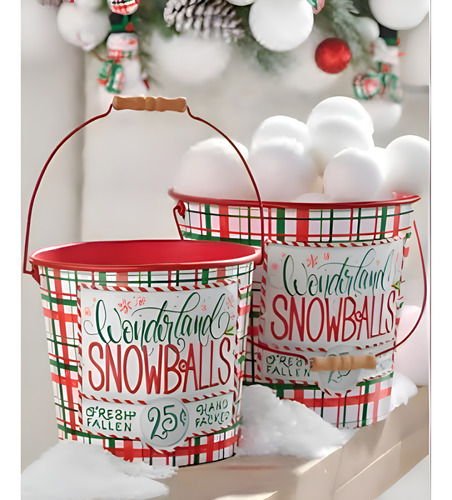 Set 2 Cubetas Snowballs Decoración Navidad 2 Tamaños