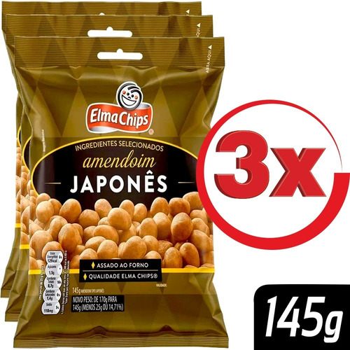 Kit Com 3 Salgadinhos Amendoim Elma Chips Japones 145g