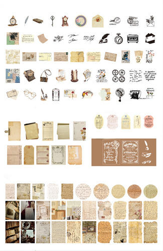 Set Sobre 200 Papeles Y Stickers Cartas Vintage Scrapbooking