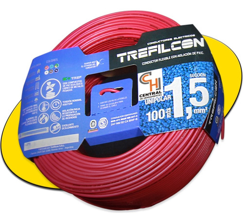Cable Electrico Rojo X 100 Metros Unipolar 1,5mm Trefilcon 