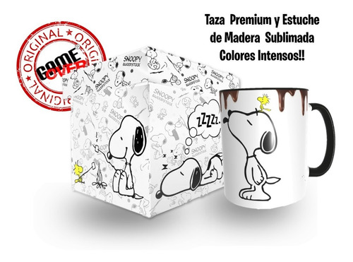 Snoopy, Blanco  Y Negro, Taza Y Estuche De Madera Game Over
