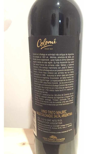 Colome 180 Años Malbec 2010 - Nordelta Puerto Madero