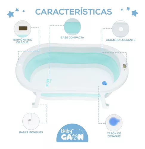 Bañera para Bebé con Protecciones Antiderrapantes y Termómetro, Plegable y  Portátil de Color Azul, Tina de Baño para Bebé de Viaje Baby Gaon Tina