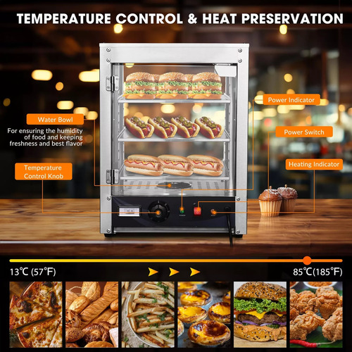 Vitrina Caliente Exhibidor De Pizza Comida 15'' 3 Niveles Ms