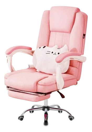 Cadeira Home Office Com 7 Pontos De Massagem E Apoio Ao Pé Cor Rosa Material do estofamento Couro sintético