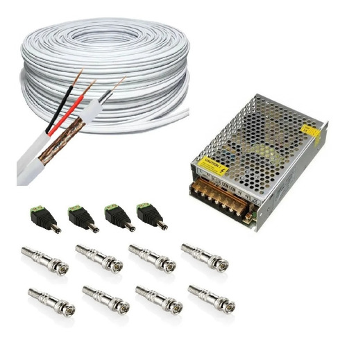 Kit Instalação 4 Câmeras 4 P4 8 Bnc 1 12v5a 100m 4mm Bipolar