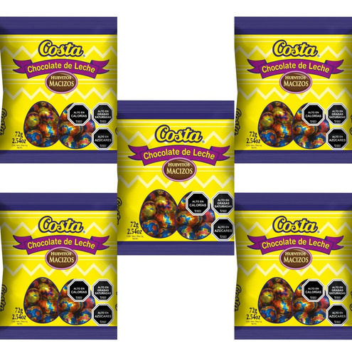 5 Bolsas 14 Huevitos Chocolate Costa 72g C/u Pascua Macizos