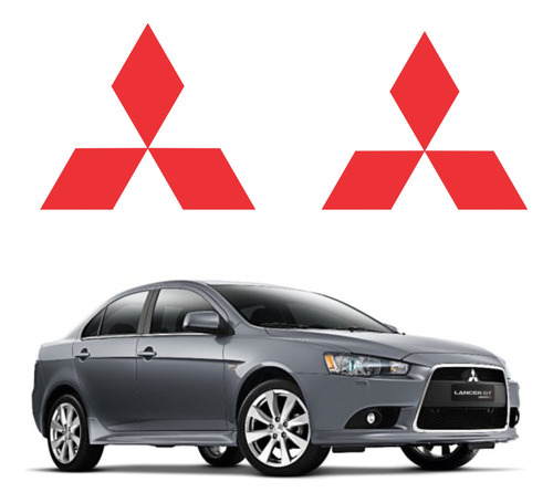 Par Emblema Mitsubishi Resinado Lancer E Asx Vermelho