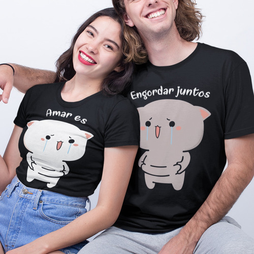 Playera Pareja Gatos Amar Es Engordar Juntos 