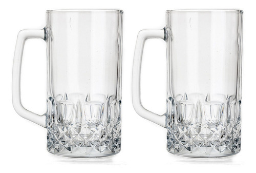 Set 2pz Tarro Cervecero Vaso Diamante Cerveza Vidrio 600 Ml Color Transparente