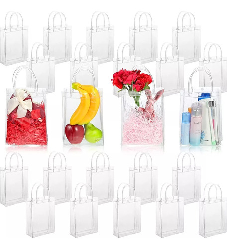 20 Bolsas De Plástico Transparentes Con Asas