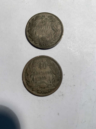 Dos Monedas De Plata Originales 40 Centavos 1908 Escasas
