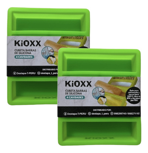 Set De 2 Cubetas De Silicona Barras 4 Cavidades Kioxx Verde