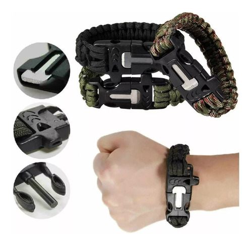 5 Manillas Paracord Supervivencia Pedernal Silbato 