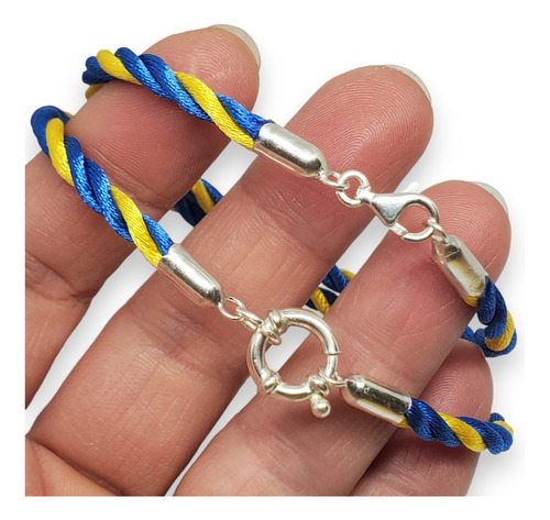 Pulsera Plata Hilo Seda Futbol Boca Juniors Deporte