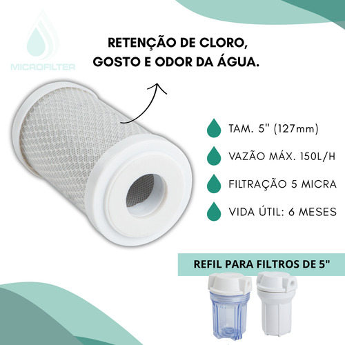 Refil Filtro Cartucho Carvão Ativado 5 Polegadas Kit 8 Pçs