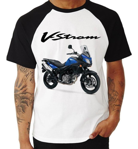 Camiseta Raglan Moto Suzuki Dl 650 V-strom Azul 2013