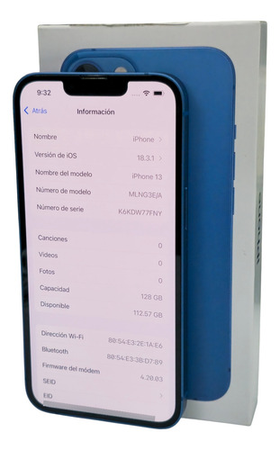 Iphone 13 128gb Azul 94 Pila Con Caja Azul (Usado)