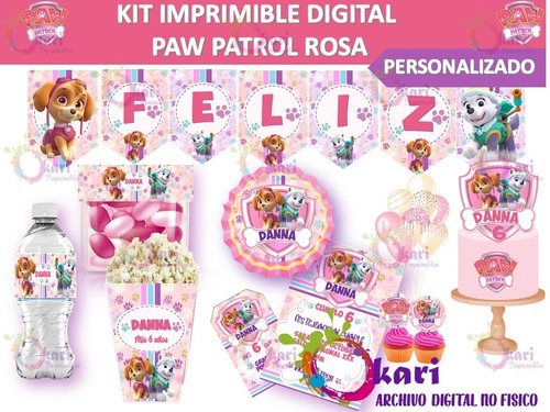 Kit Imprimible Paw Patrol Rosa-skye Y Everest