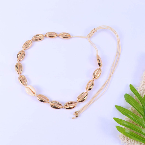 Juego De Collar Y Pulsera Conchas Doradas 2pcs Ajustable