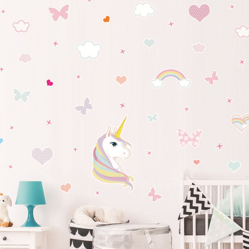 Set De Pegatinas De Pared Con Diseño De Unicornio Y Arcoíris