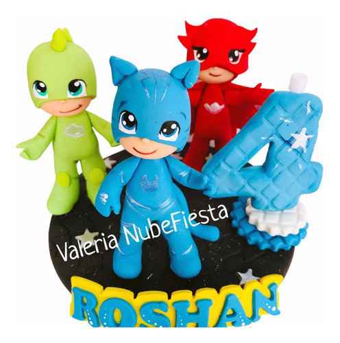 Cake Topper Heroes Pijamas Pjmask Gatuno Vela Pasta Francesa