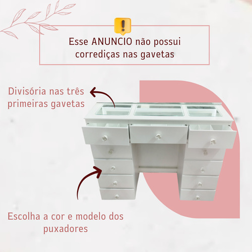 Penteadeira Camarim Mdf Branco 11 Gavetas Com Luz