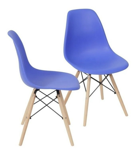 Cadeira de jantar BoxBit DKR Eames base madera, estrutura de cor  azul-escuro, 2 unidades