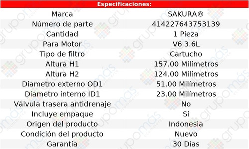 Filtro De Aceite Sakura Avenger V6 3.6l Dodge 14