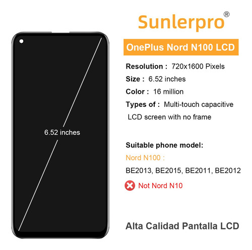 Para Oneplus Nord N100 Be2013, Be2015, Be2011 Pantalla Lcd