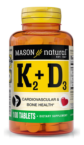 Vitamina K2 Plus D3 Mason Natural 100 Tabletas Suplemento