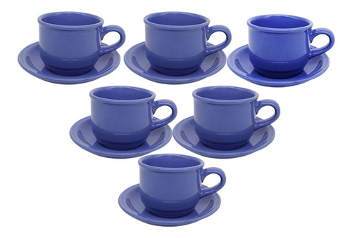 Imagem 4 de 7 de Jogo De Xícaras De Cafe Chá 12pçs Azul Com Pires Ceramica