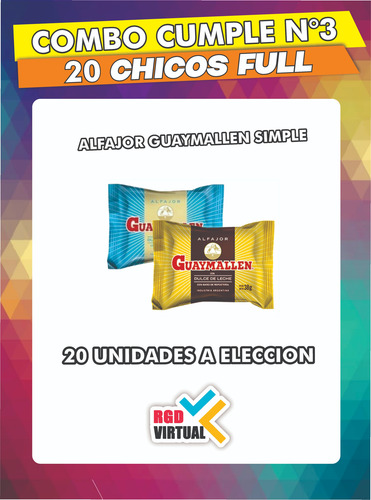 Combo 03 - Golosinas Cumpleaños - 20 Chicos Full - Rgd